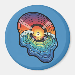 Retro Zonsondergang Golf Vinyl Esthetiek Magneet