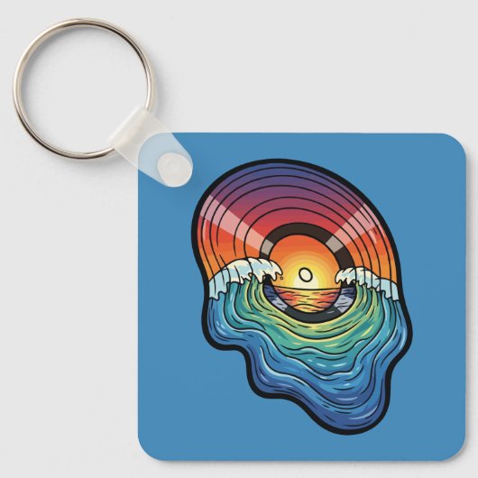 Retro Zonsondergang Golf Vinyl Esthetiek Sleutelhanger (Voorkant)