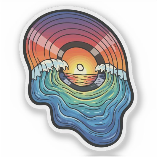 Retro Zonsondergang Golf Vinyl Esthetiek Sticker (Voorkant)