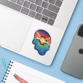 Retro Zonsondergang Golf Vinyl Esthetiek Sticker (Laptop met iPhone)