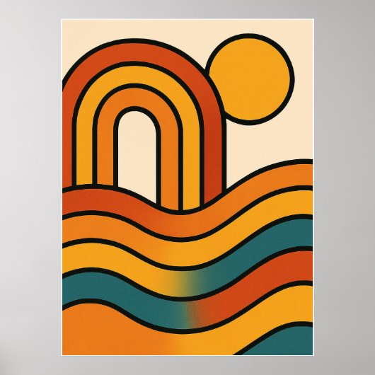 Retro Zonsondergang Golven – Minimalistische 70-In Poster (Voorkant)