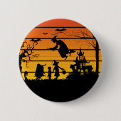 Retro zonsondergang Halloween heks spooky enge gro Ronde Button 5,7 Cm (Voorkant)