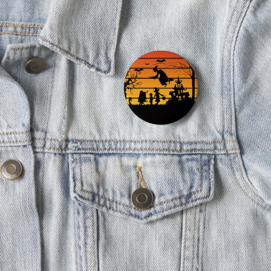 Retro zonsondergang Halloween heks spooky enge gro Ronde Button 5,7 Cm (In situ)