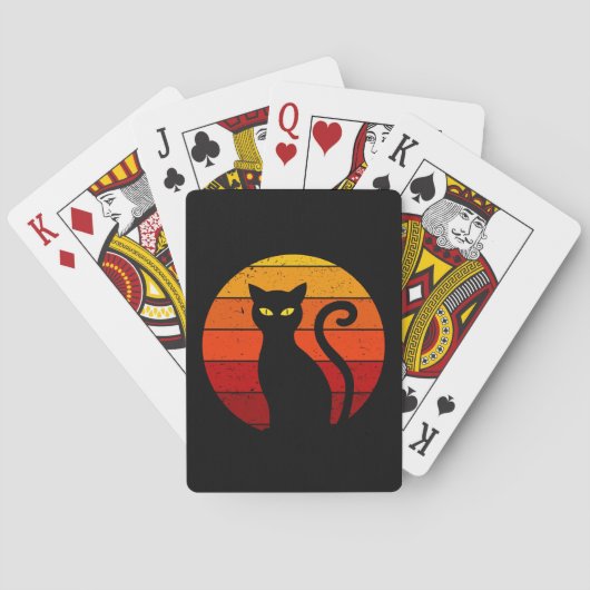 Retro Zonsondergang Halloween Zwarte Kat I Pokerkaarten (Achterkant)