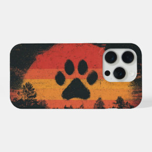 Retro Zonsondergang Hond Poot Vintage Silhouet iPhone 15 Pro Case