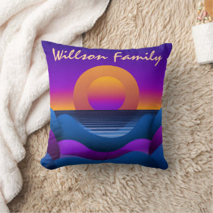 Retro Zonsondergang Horizon Gepersonaliseerd Famil Kussen