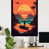 Retro zonsondergang in strand poster (Thuiskantoor)