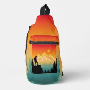 Retro Zonsondergang Kamperen Wandelen Bergbeklimme Sling Bag