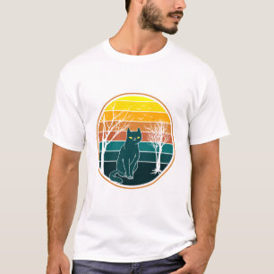 Retro Zonsondergang Kat Anime Kawaii Kunst T-shirt