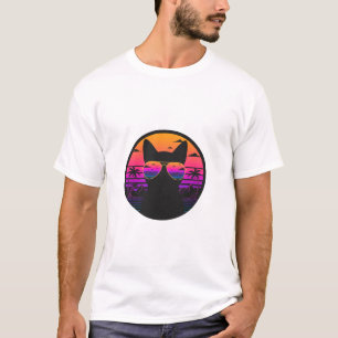 Retro Zonsondergang Kat Aviator Zonnebril Vaporwav T-shirt