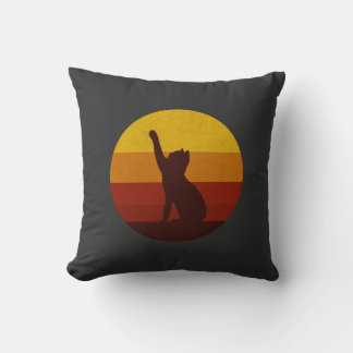 Retro Zonsondergang Kat Silhouet | Vintage Estheti Kussen