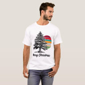 Retro Zonsondergang Kerstboom ontwerp T-shirt (Voorkant volledig)