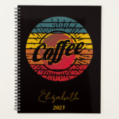 Retro zonsondergang koffie gepersonaliseerd, jaar  planner (Voorkant)