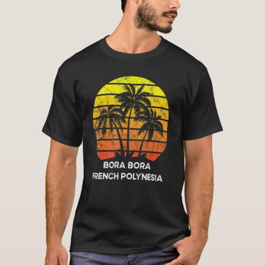 Retro zonsondergang kokospalm Bora Bora Fren T-shirt (Voorkant)