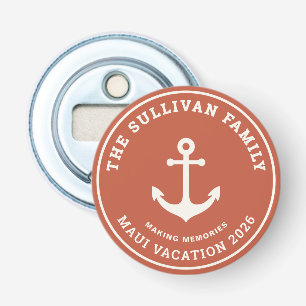 Retro Zonsondergang Koraal Anker Familie Vakantie Button Flesopener