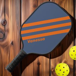 Retro Zonsondergang Kustlijn Drie Strepen met Naam Pickleball Paddle