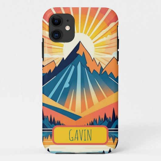 Retro Zonsondergang Landschap Gepersonaliseerd Case-Mate iPhone Case (Achterkant)