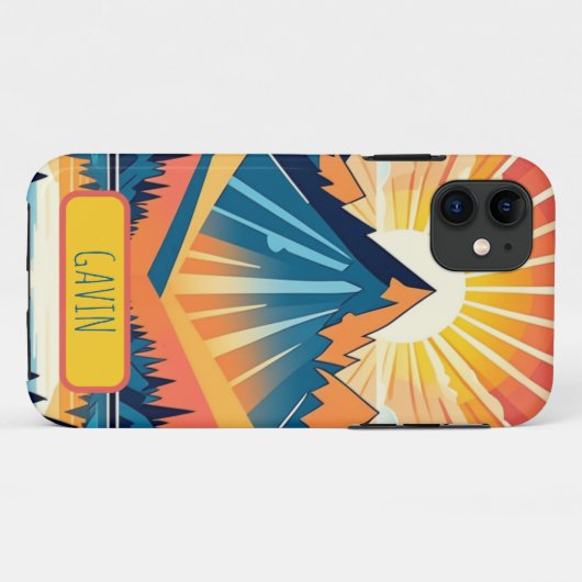 Retro Zonsondergang Landschap Gepersonaliseerd Case-Mate iPhone Case (Achterkant (horizontaal))