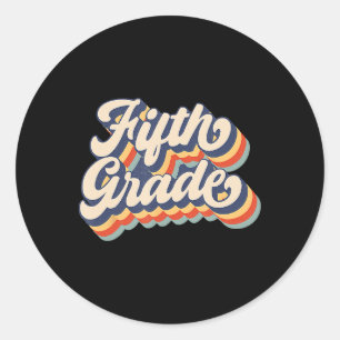 Retro zonsondergang leraar en leerling vijfde klas ronde sticker