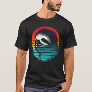 Retro Zonsondergang Luiaard Wandelingen Vibes Badg T-shirt