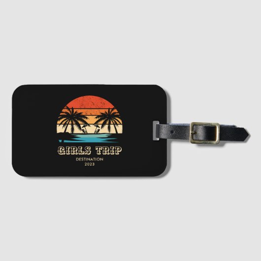 Retro zonsondergang Meisjes reis bachelorette Matc Bagagelabel (Voorkant (horizontaal))