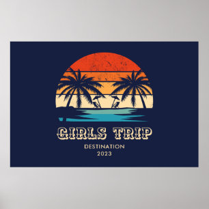 Retro zonsondergang Meisjes reis vrijgezellenfeest Poster