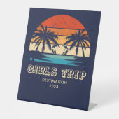 Retro zonsondergang Meisjes reis vrijgezellenfeest Reclamebord Met Voetstuk (Voorkant)