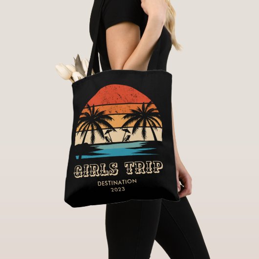 Retro zonsondergang Meisjesreis vrijgezellenfeest  Tote Bag (Dichtbij)