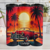 Retro Zonsondergang met Klassieke Convertible Thermosbeker