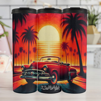 Retro Zonsondergang met Klassieke Convertible Thermosbeker