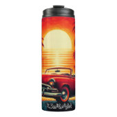 Retro Zonsondergang met Klassieke Convertible Thermosbeker (Voorkant)