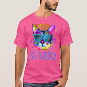  retro zonsondergang met leuke kat voor kattenpapa t-shirt