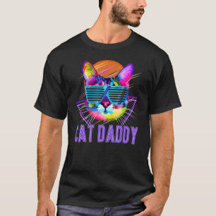 retro zonsondergang met leuke kat voor kattenpapa t-shirt