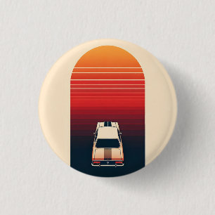 Retro Zonsondergang Minimalistische Vintage Auto W Ronde Button 3,2 Cm