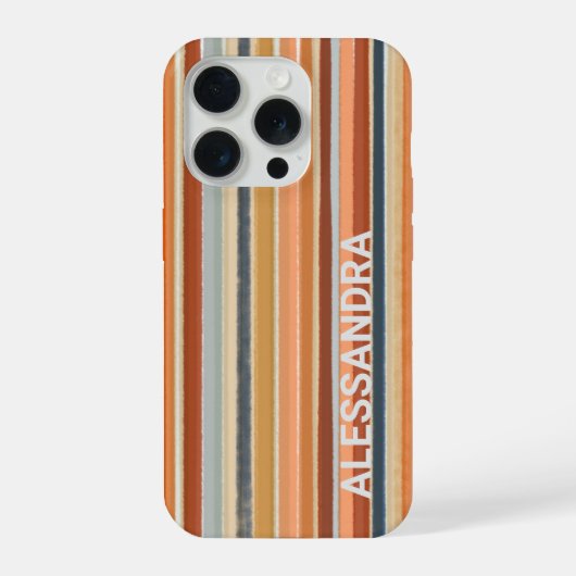 Retro zonsondergang monogram strepen lijnen boho iPhone hoesje (Achterkant)