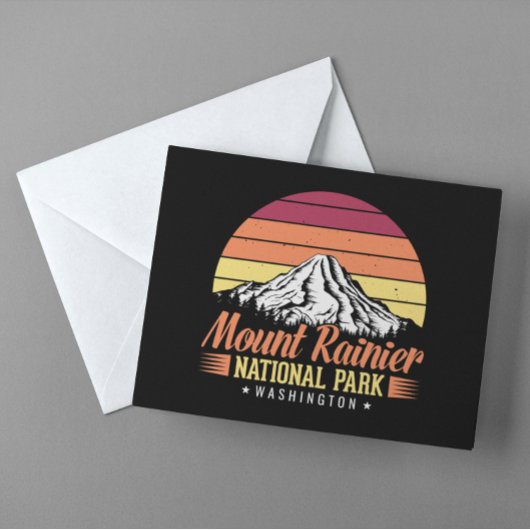 Retro Zonsondergang Mount Rainier Washington Illus Briefkaart