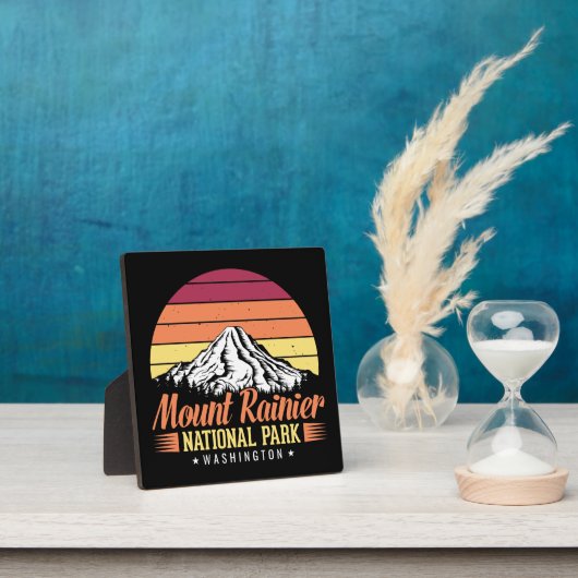 Retro Zonsondergang Mount Rainier Washington Illus Fotoplaat (Insitu)