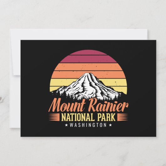 Retro Zonsondergang Mount Rainier Washington Illus Kaart (Voorkant)