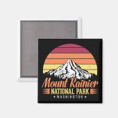 Retro Zonsondergang Mount Rainier Washington Illus Magneet (Voorkant / Achterkant)