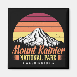 Retro Zonsondergang Mount Rainier Washington Illus Magneet