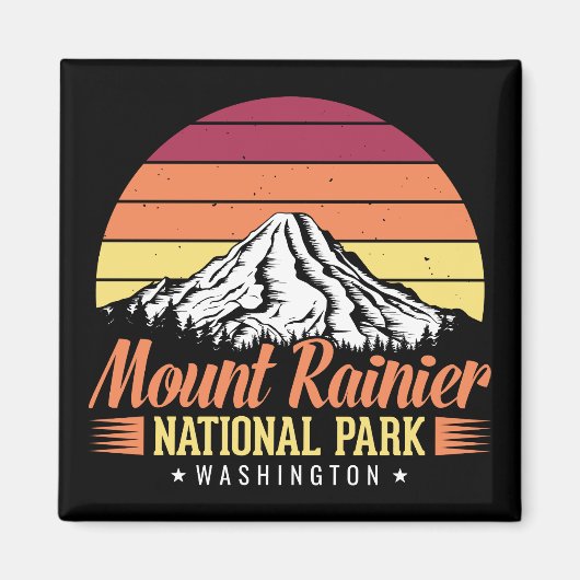 Retro Zonsondergang Mount Rainier Washington Illus Magneet (Voorkant)
