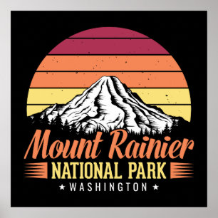 Retro Zonsondergang Mount Rainier Washington Illus Poster