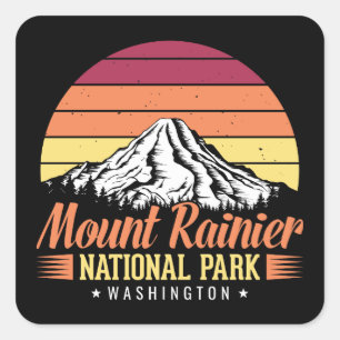 Retro Zonsondergang Mount Rainier Washington Illus Vierkante Sticker