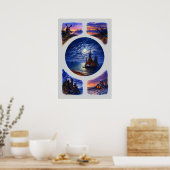 Retro Zonsondergang & Nacht Landschap Vignetten Poster (Keuken)