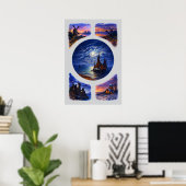 Retro Zonsondergang & Nacht Landschap Vignetten Poster (Thuiskantoor)
