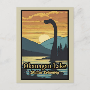 Retro zonsondergang Ogopogo de Okanagan Lake Monst Briefkaart