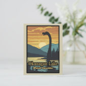 Retro zonsondergang Ogopogo de Okanagan Lake Monst Briefkaart (Staand voorkant)