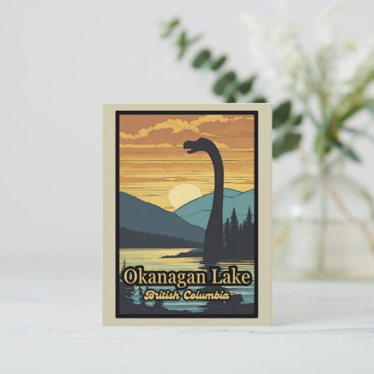 Retro zonsondergang Ogopogo de Okanagan Lake Monst Briefkaart (Staand voorkant)