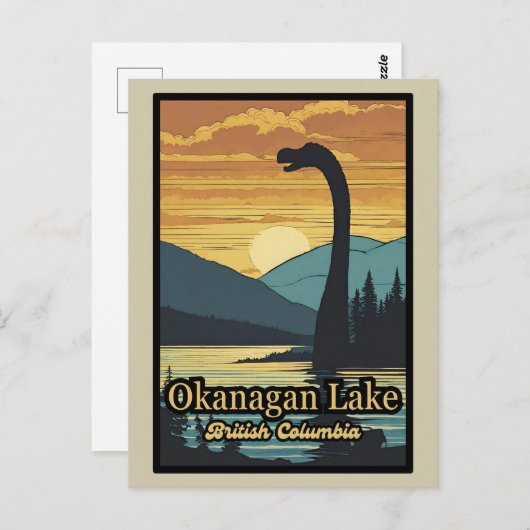 Retro zonsondergang Ogopogo de Okanagan Lake Monst Briefkaart (Voorkant / Achterkant)