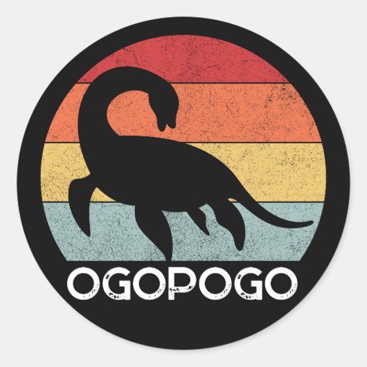 Retro zonsondergang Ogopogo de Okanagan Lake Monst Ronde Sticker (Voorkant)